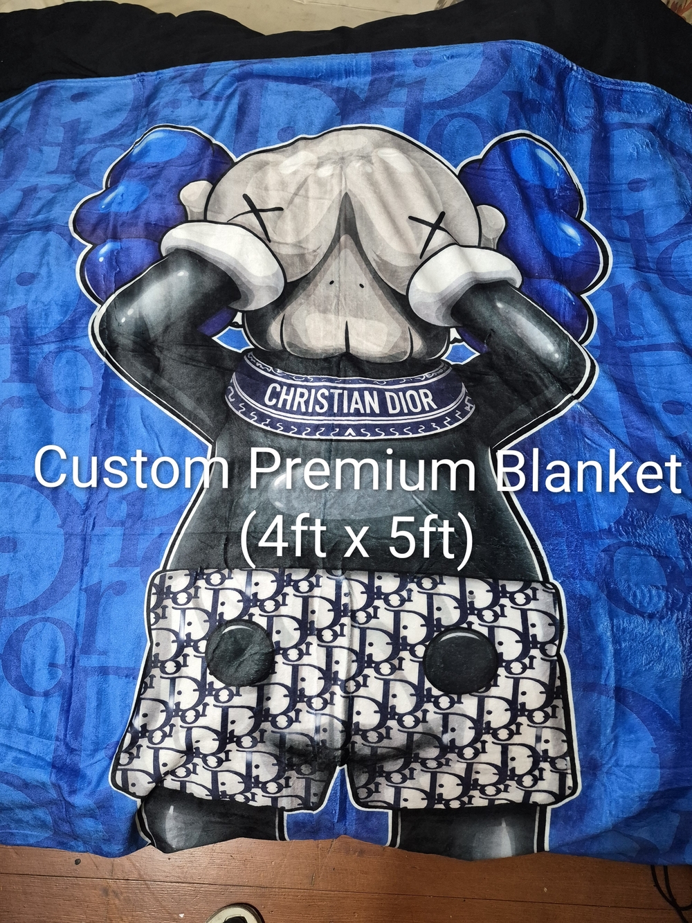 Custom Premium Fleece Blanket Featurin Black & Blue Graphics 4ftx5ft New
